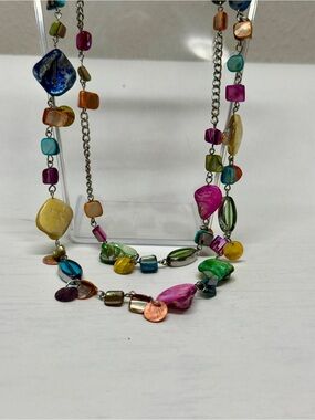 Vtg Sapphire For Cracker Barrel Beaded Necklace And Earrings Set